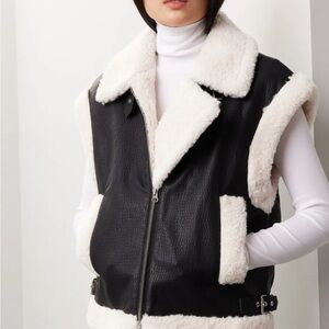 Peter Som collective Women's Black and Cream Shearling Vest